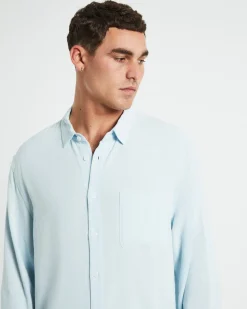 Harrison Linen Long Sleeve Shirt in Sky Blue