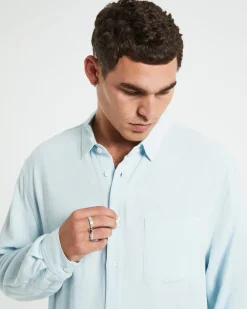 Harrison Linen Long Sleeve Shirt in Sky Blue