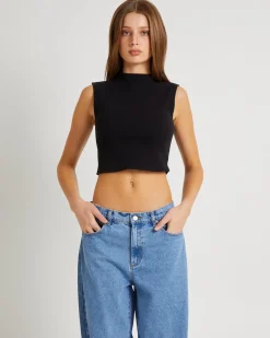 Heather Icon Mock Neck Top Black