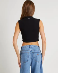 Heather Icon Mock Neck Top Black