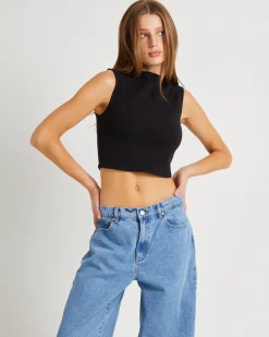 Heather Icon Mock Neck Top Black