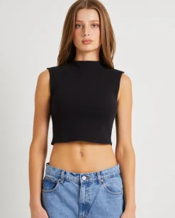 Heather Icon Mock Neck Top Black