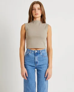 Heather Icon Mock Neck Top Dusty Olive