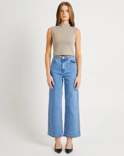 Heather Icon Mock Neck Top Dusty Olive