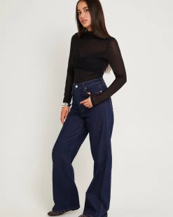Hi Bells Flared Denim Jeans Highway Black