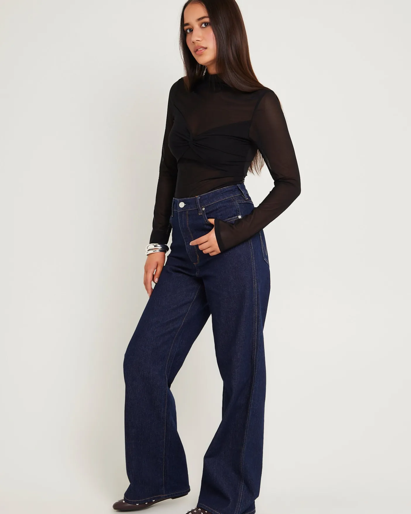 Hi Bells Flared Denim Jeans Highway Black