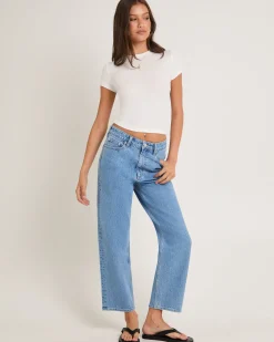 High Straight Crop Denim Jeans Blue Monday