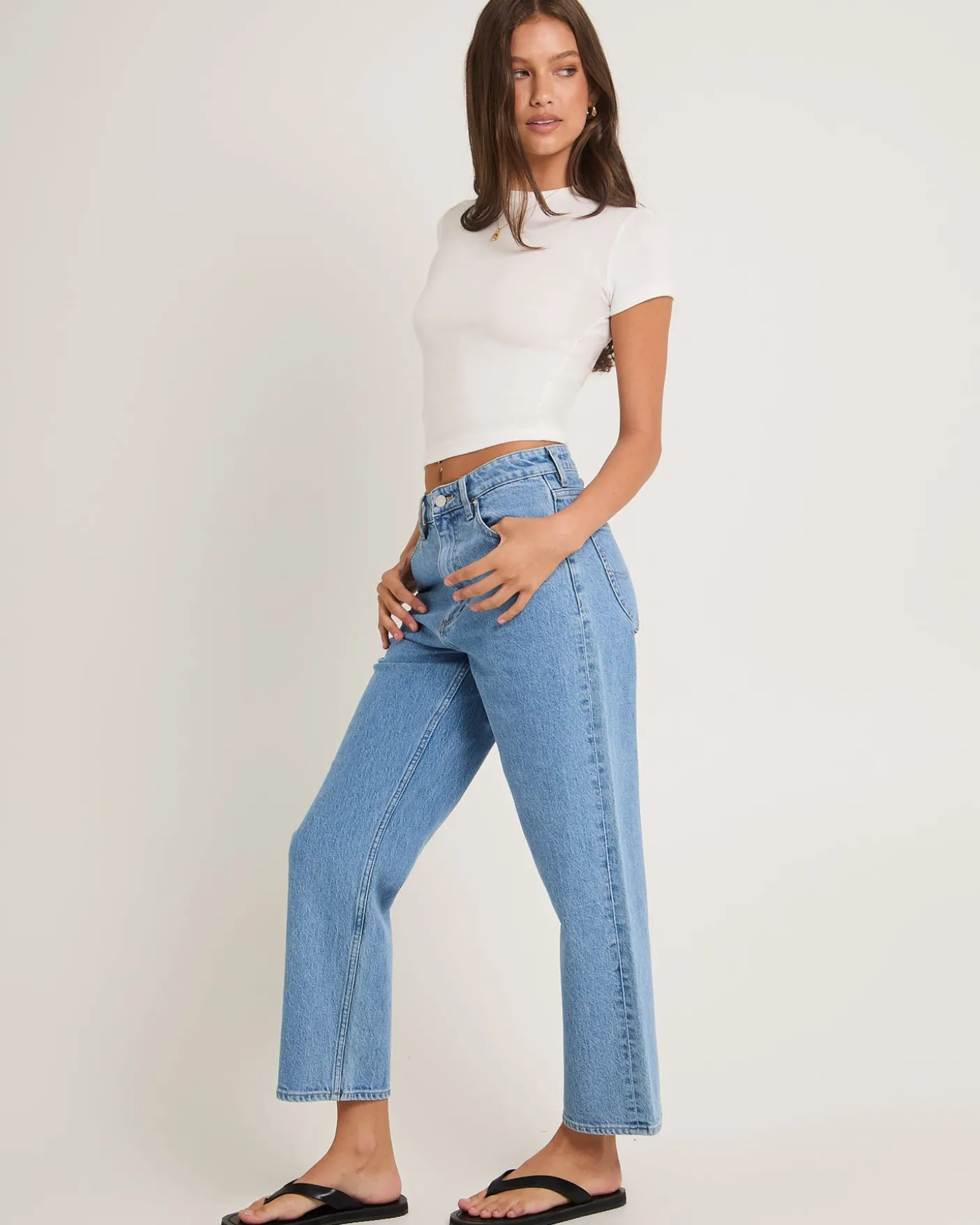 High Straight Crop Denim Jeans Blue Monday