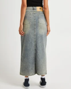 High Waisted Denim Column Skirt Dirty
