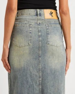 High Waisted Denim Column Skirt Dirty