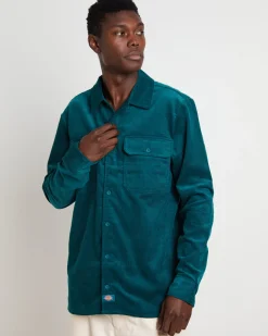 Houston Corduroy Long Sleeve Work Shirt in Jade Green