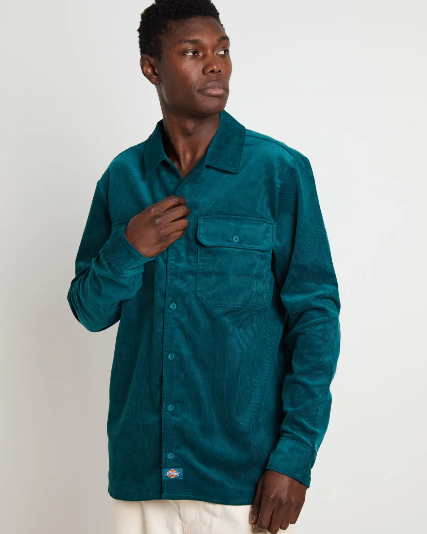 Houston Corduroy Long Sleeve Work Shirt in Jade Green