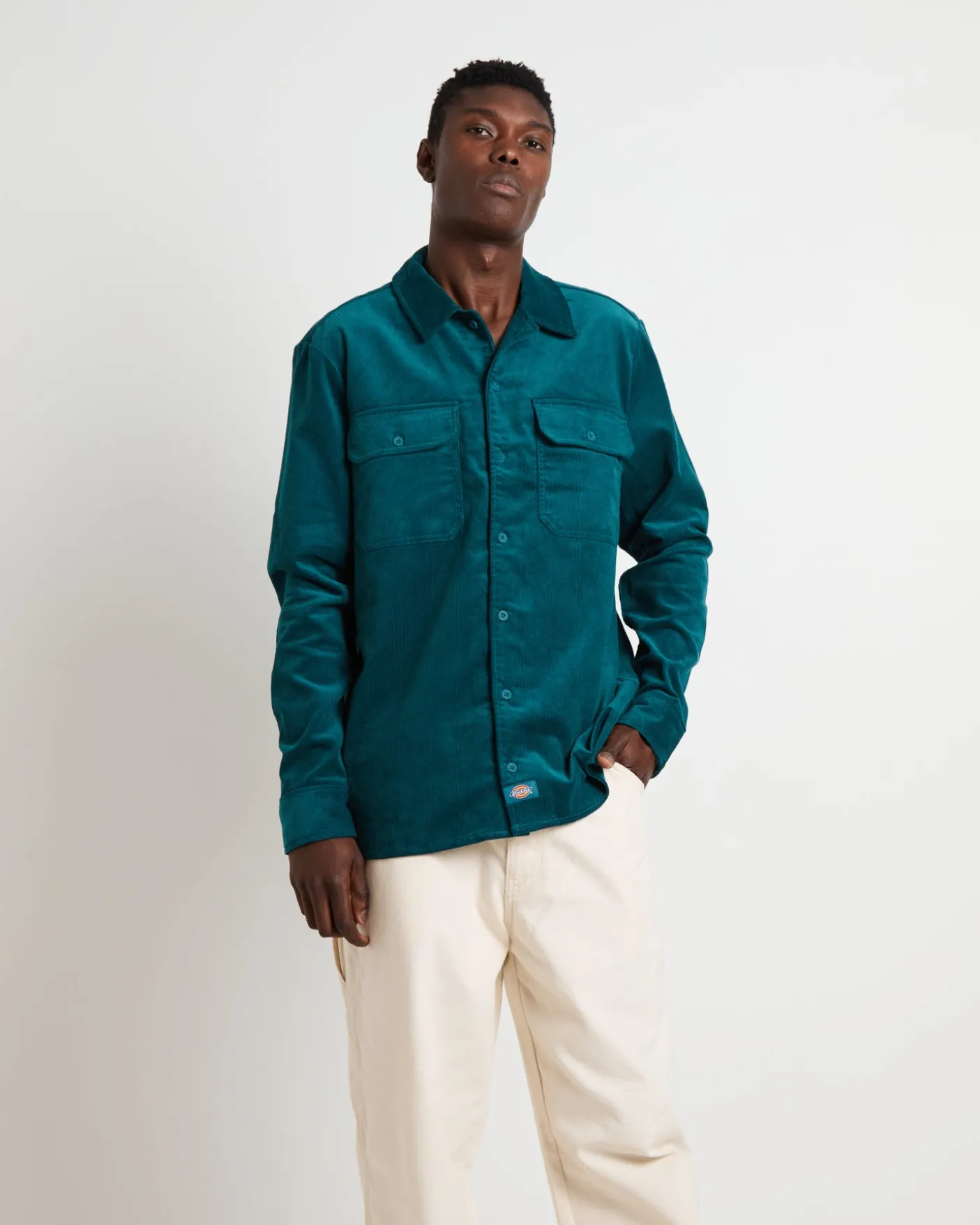 Houston Corduroy Long Sleeve Work Shirt in Jade Green