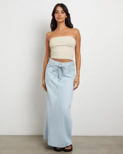 Iconic Long Denim Belt Skirt in So Called Pants