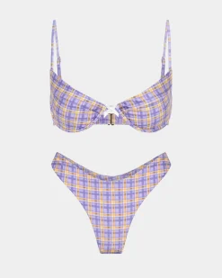 India Blurred Check Underwire Bikini Top Bikini Set