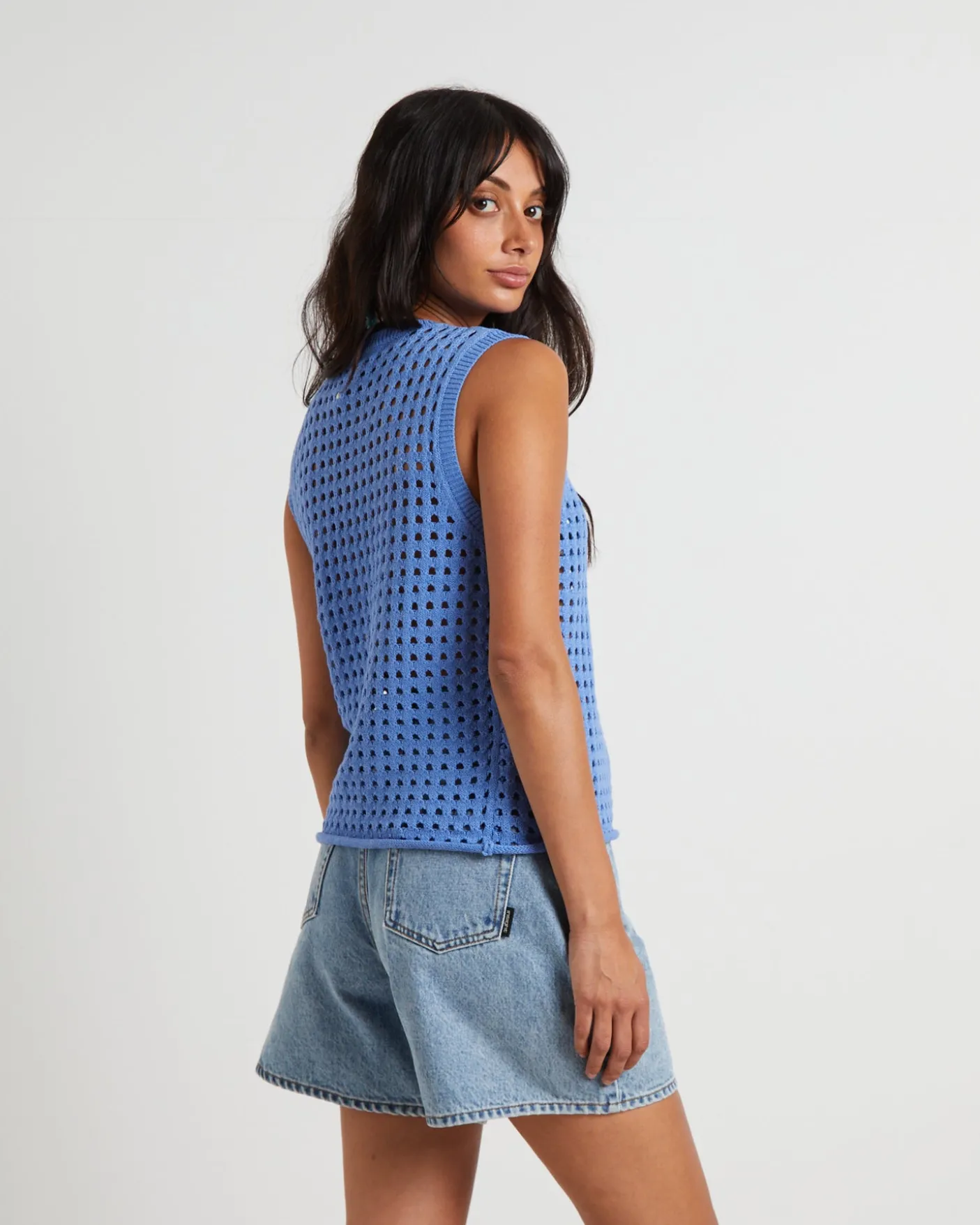 Iris Crochet Tank Top in Sea Blue