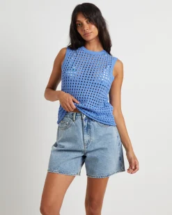 Iris Crochet Tank Top in Sea Blue