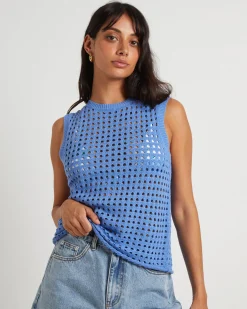 Iris Crochet Tank Top in Sea Blue