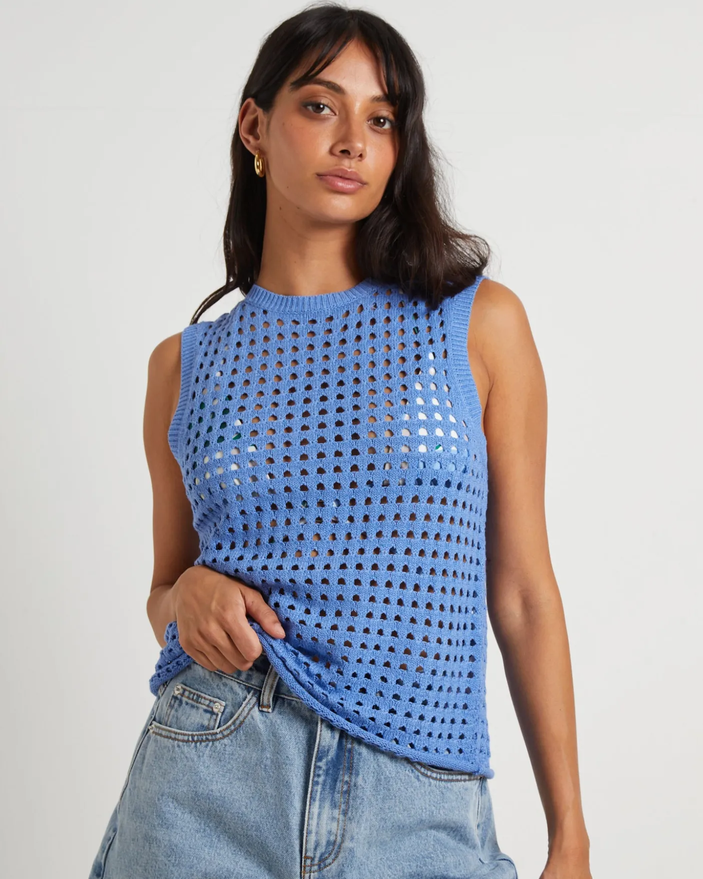 Iris Crochet Tank Top in Sea Blue