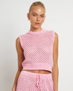 Isla Crochet Vest in Pink