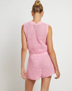 Isla Crochet Vest in Pink