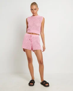 Isla Crochet Vest in Pink