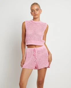 Isla Crochet Vest in Pink