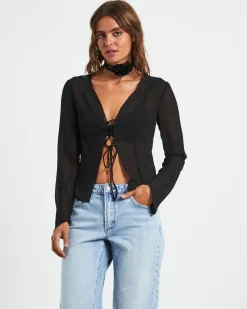 Ivy Laced Sheer Top Black