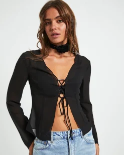 Ivy Laced Sheer Top Black