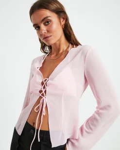 Ivy Laced Sheer Top in Pink