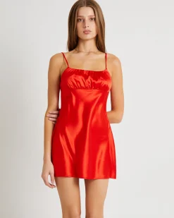 Ivy Ruched Silky Slip Mini Dress