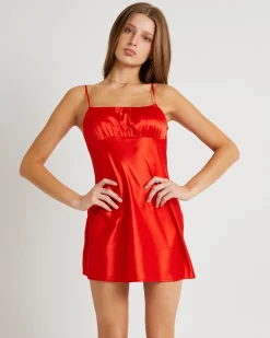 Ivy Ruched Silky Slip Mini Dress