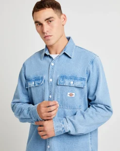 Jacinto Denim Long Sleeve Shirt Stone Wash Light Indigo