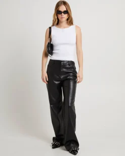 Jadey Relaxed PU Pants Black