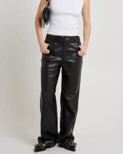Jadey Relaxed PU Pants Black