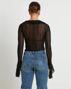 Janie Fairy Core Lace Plunge Shirt in Black
