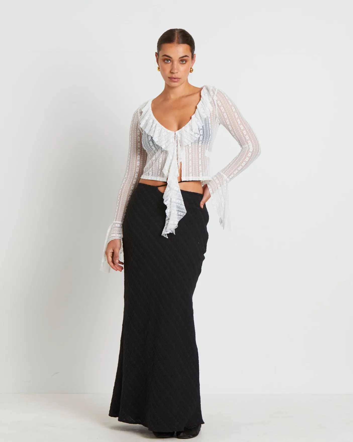 Janie Fairy Core Lace Plunge Shirt in Cream