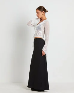 Janie Fairy Core Lace Plunge Shirt in Cream