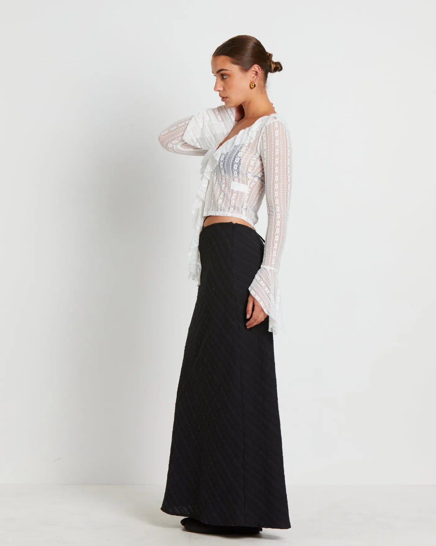 Janie Fairy Core Lace Plunge Shirt in Cream
