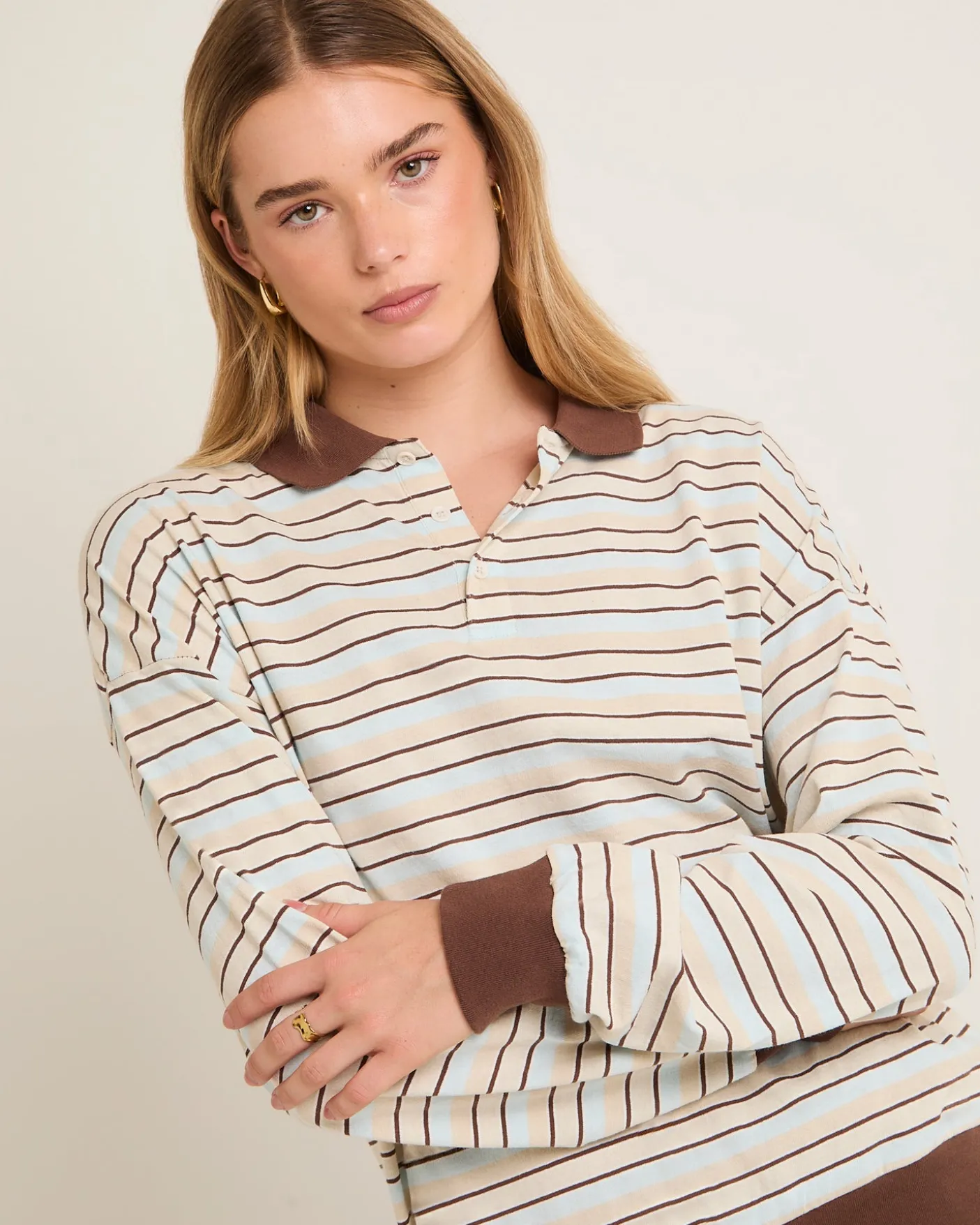 Jase Stripe Long Sleeve Polo Shirt