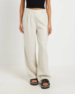 Jemimah Linen Trouser Pants in Oat Marle