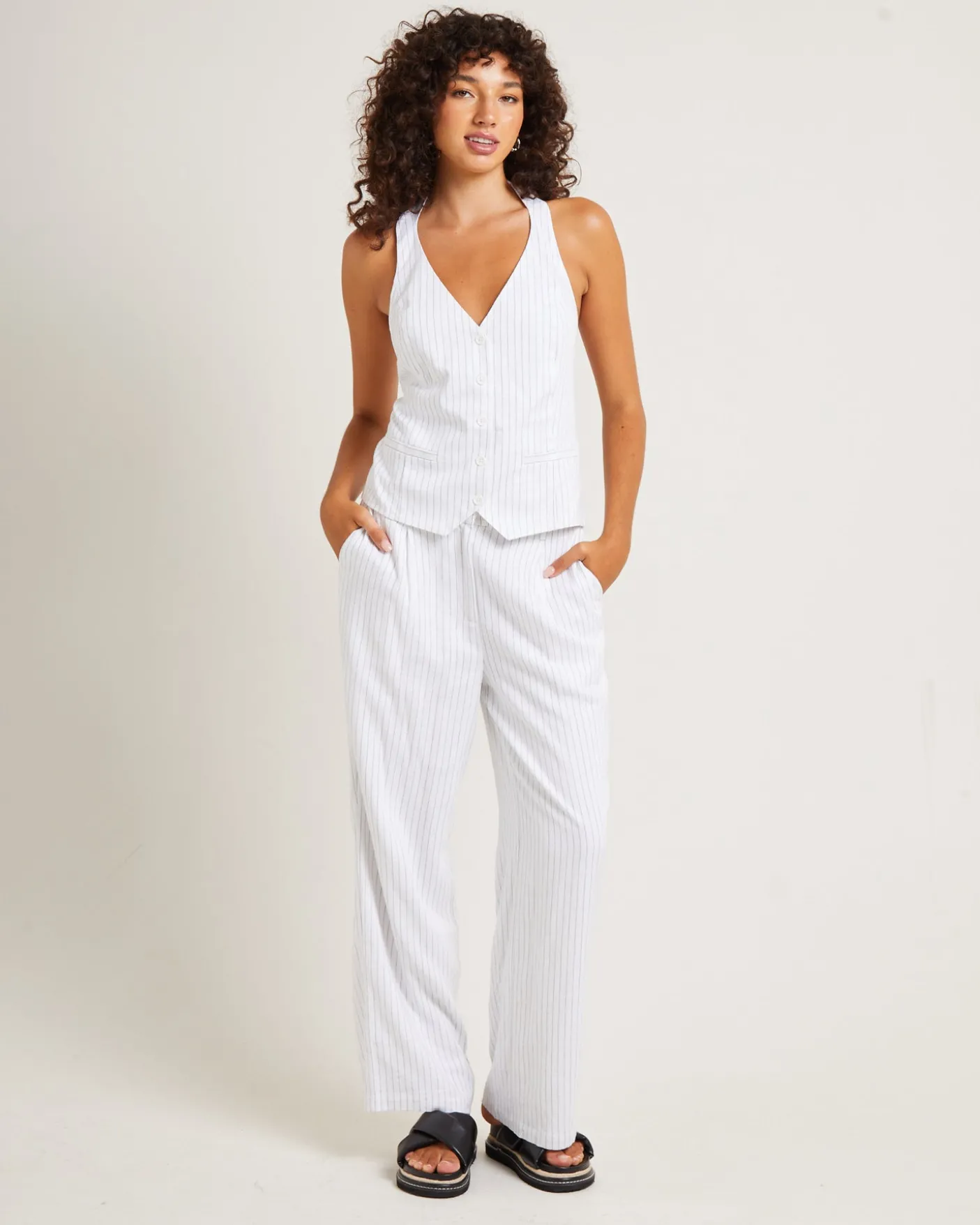 Jemimah Pinstripe Pants White