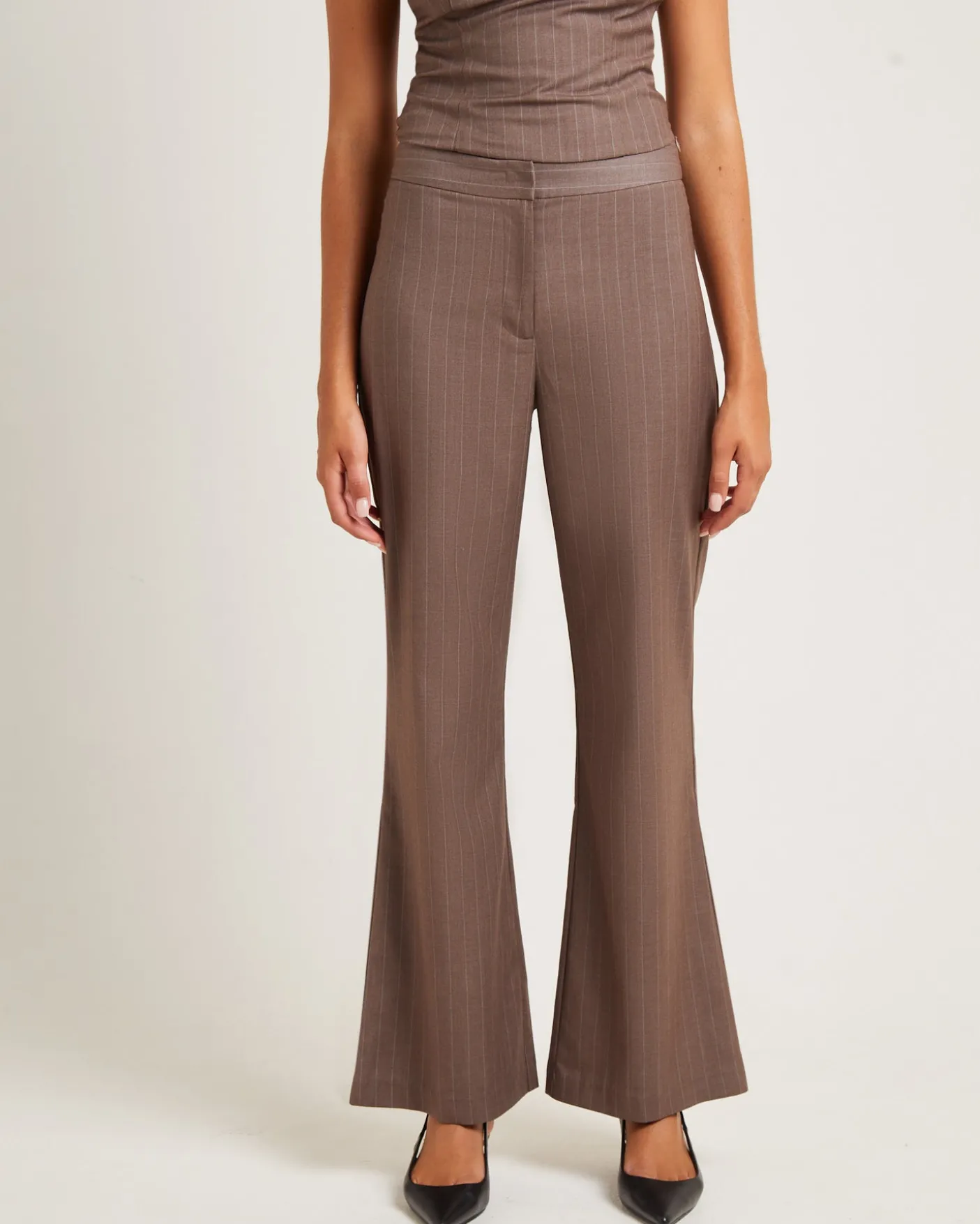 Jenna Pinstripe Straight Pants Chocolate