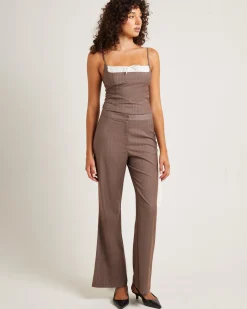 Jenna Pinstripe Straight Pants Chocolate
