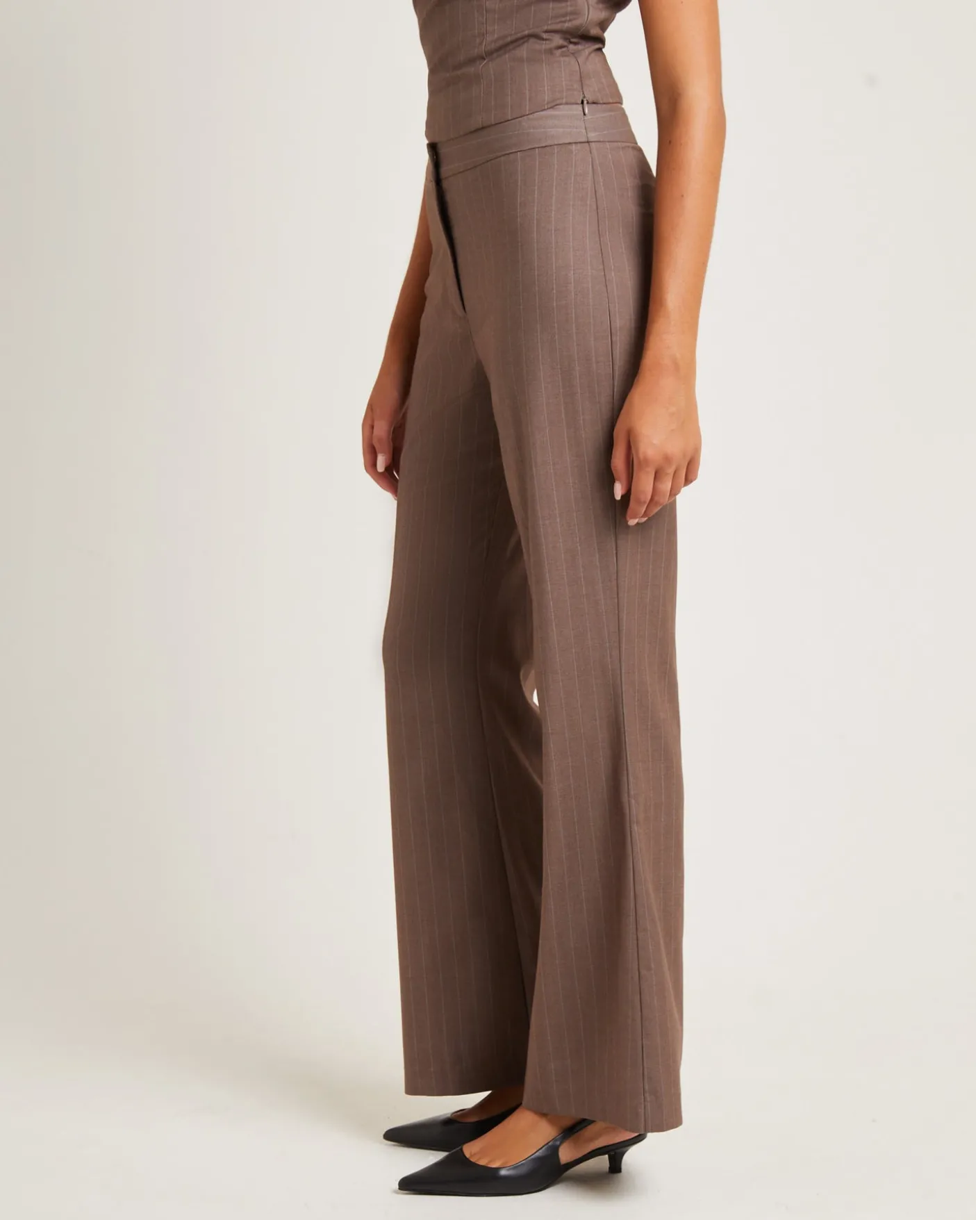 Jenna Pinstripe Straight Pants Chocolate