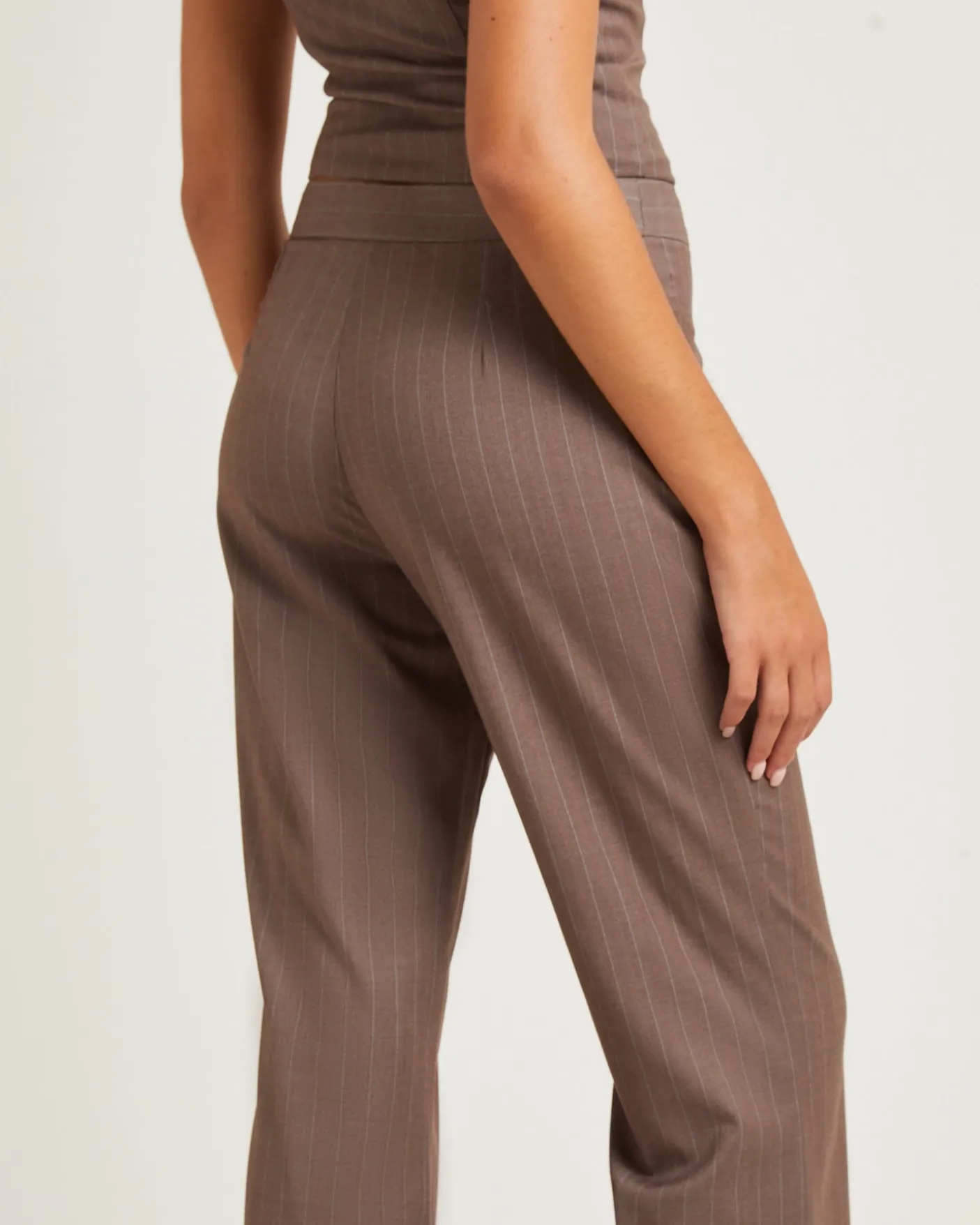 Jenna Pinstripe Straight Pants Chocolate