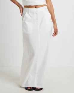 Jinta Tailored Linen Maxi Skirt in White