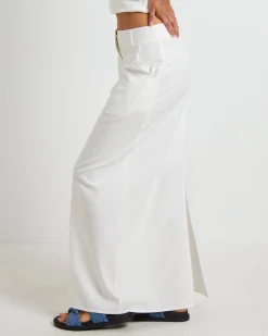 Jinta Tailored Linen Maxi Skirt in White