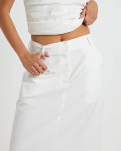 Jinta Tailored Linen Maxi Skirt in White