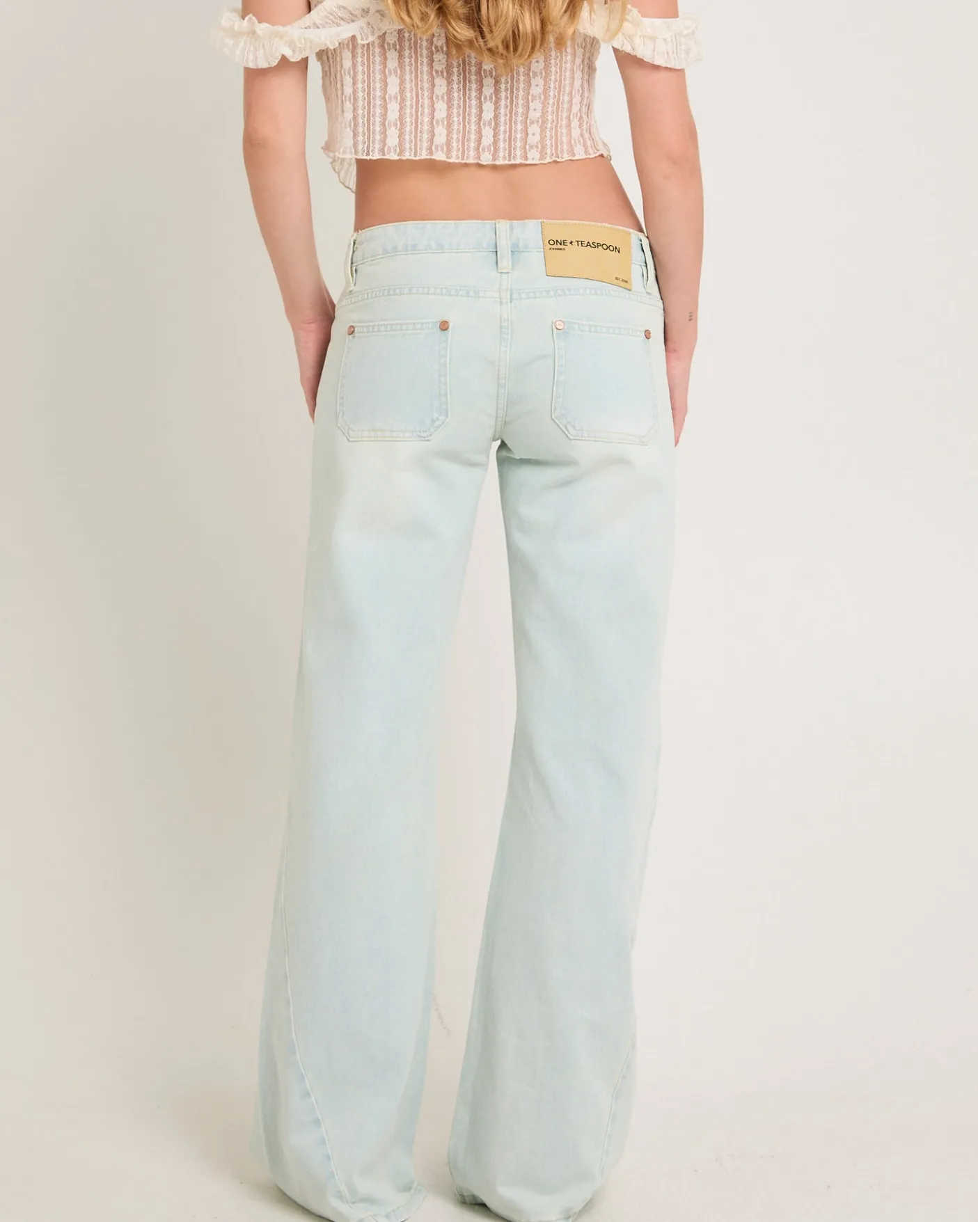 Johnnies Low Waist Wide Leg Flared Denim Jeans Le Surf